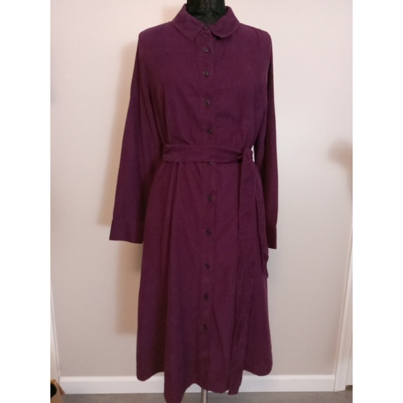 Talbots Dresses & Skirts - Talbots Corduroy Plum Tie Waist Longsleeve  Shirt Dress Size 12